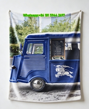 Burberry Equestrian Knight Blue Food Truck Flannel Sofa Throw Blanket B058